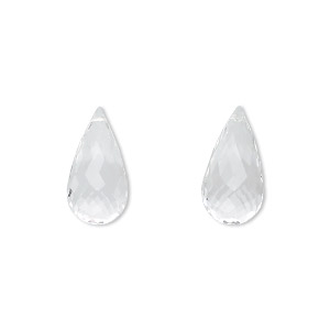 Bead, quartz crystal (natural), 16x8mm hand-cut top-drilled faceted briolette, B grade, Mohs hardness 7. Sold per pkg of 2.