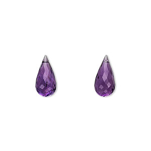Bead, amethyst (natural), dark, 12x6mm hand-cut top-drilled faceted briolette, B grade, Mohs hardness 7. Sold per pkg of 2.
