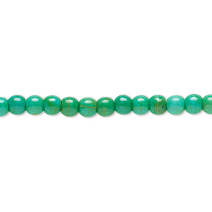 Bead, magnesite (dyed / stabilized), kelly green, 4mm round, C grade, Mohs hardness 3-1/2 to 4. Sold per 16-inch strand.