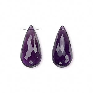 Bead, amethyst (natural), dark, 20x10mm hand-cut top-drilled faceted briolette, B grade, Mohs hardness 7. Sold per pkg of 2.