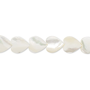 Bead, mother-of-pearl shell (bleached), white, 8x8mm heart, Mohs hardness 3-1/2. Sold per 15-1/2&quot; to 16&quot; strand.