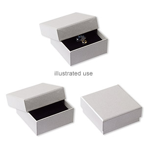 Box, necklace / earring / ring, paper and flocked velveteen, silver and black, 3-1/4 x 3-1/4 x 1-3/8 inch textured square with padded foam insert. Sold per pkg of 6.