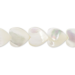 Bead, mother-of-pearl shell (bleached), white, 12x12mm heart, Mohs hardness 3-1/2. Sold per 15-1/2&quot; to 16&quot; strand.