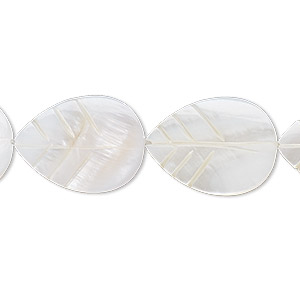 Bead, mother-of-pearl shell (bleached), white, 20x15mm carved leaf, Mohs hardness 3-1/2. Sold per 16-inch strand.