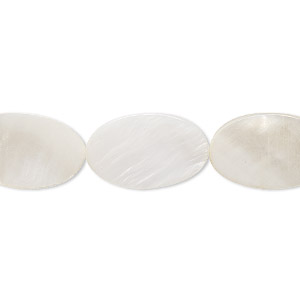 Bead, mother-of-pearl shell (bleached), white, 18x13mm flat oval, Mohs hardness 3-1/2. Sold per 15-1/2&quot; to 16&quot; strand.