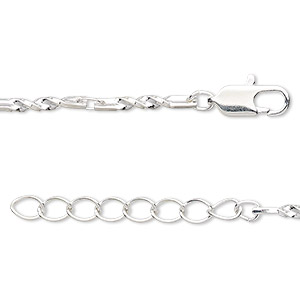 Chain, silver-plated brass, 2mm twisted bar and link, 24 inches with 1 ...