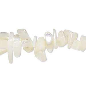 Bead, mother-of-pearl shell (bleached), white, large hand-cut chip, Mohs hardness 3-1/2. Sold per 15-1/2&quot; to 16&quot; strand.