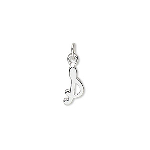 Charm, sterling silver, 11x5mm Champagne cursive alphabet letter &quot;S.&quot; Sold individually.