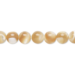 Bead, mother-of-pearl shell (natural), 7-7.5mm round, Mohs hardness 3-1/2. Sold per 15-1/2&quot; to 16&quot; strand.