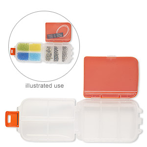 Organizer, plastic, red and clear, 3-3/4 x 2-1/2 x 1-1/4 inch rectangle with 3 layer fold out, 8 compartments and snap-tight latch. Sold individually.
