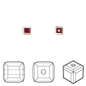 Bead, Crystal Passions&reg;, Siam AB, 4mm faceted cube (5601). Sold per pkg of 12.