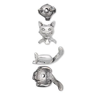 Bead cap, antiqued pewter (tin-based alloy), 19x10mm cat, fits 7-8mm bead. Sold per 2-piece set.