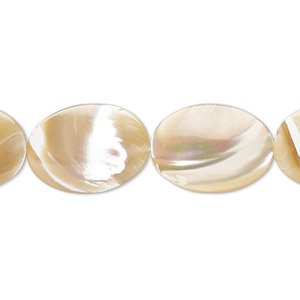 Bead, mother-of-pearl shell (natural), 18x13mm flat oval, Mohs hardness 3-1/2. Sold per 15-1/2&quot; to 16&quot; strand.
