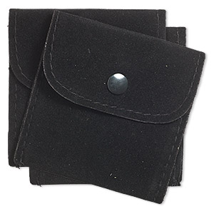 Pouch, velveteen and plastic, black, 3-inch square with snap closure. Sold per pkg of 6.