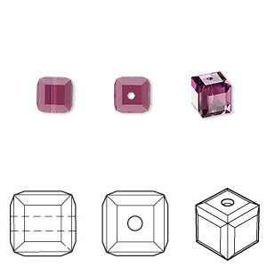 Bead, Crystal Passions&reg;, amethyst, 6mm faceted cube (5601). Sold per pkg of 6.