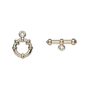 Clasp, toggle, gold-plated &quot;pewter&quot; (zinc-based alloy), 8mm round with spiral bar. Sold per pkg of 10.