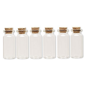 Component, glass and cork, clear, 50x22mm bottle with stopper. Sold per pkg of 24.