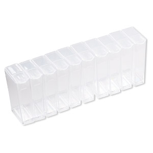 Organizer, acrylic, clear and white, 50x27x13mm rectangle box with snap top. Sold per pkg of 10.