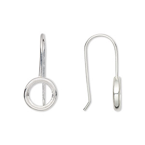Ear wire, Almost Instant Jewelry&reg;, sterling silver, 23.5mm fishhook with open back and SS39 rivoli glue-in setting, 20 gauge, Sold per pair.