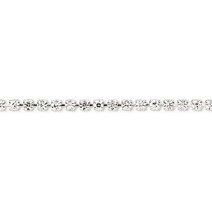 Cupchain, glass rhinestone and silver-plated brass, clear, 2mm round. Sold per pkg of 1 meter, approximately 320 cups.