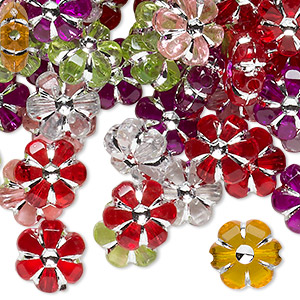 Bead mix, acrylic, mixed colors, 10x10mm flower. Sold per 75-gram pkg, approximately 200 beads.