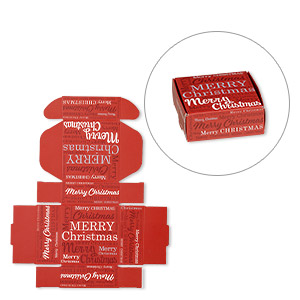 Box, paper, multicolored, 3x3x1-inch unassembled square with &quot;Merry Christmas.&quot; Sold per pkg of 10.