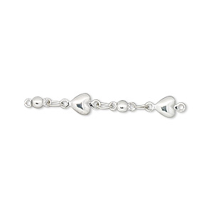 Extender chain, silver-plated brass, heart, 33mm. Sold per pkg of 6.