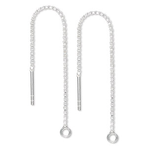Ear thread, sterling silver, 2-3/4 inches with closed loop. Sold per pair.