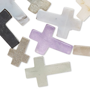 Drop mix, multi-gemstone (natural / dyed / imitation), mixed colors, 12x9mm-24x17mm half-drilled cross, C grade. Sold per pkg of 25.