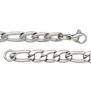 Chain, stainless steel, 6.25mm figaro, 7-1/2 inches with lobster claw clasp. Sold per pkg of 2.