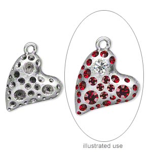 Charm, antiqued silver-plated &quot;pewter&quot; (zinc-based alloy), 24x21mm single-sided heart with (16) PP10, (14) PP21 and (3) PP32 settings. Sold per pkg of 10.