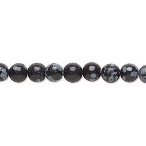 Bead, snowflake obsidian (natural), 6mm round, B grade, Mohs hardness 5 to 5-1/2. Sold per 15-1/2&quot; to 16&quot; strand.