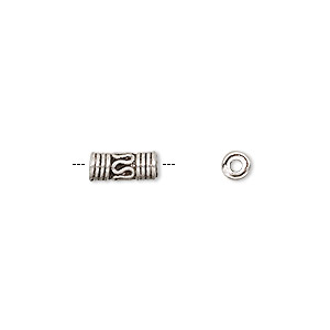 Bead, antiqued sterling silver, 10x4mm round tube with scroll design ...