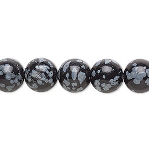 Bead, snowflake obsidian (natural), 10mm hand-cut round, B grade, Mohs hardness 5 to 5-1/2. Sold per 15-1/2&quot; to 16&quot; strand.