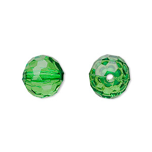 Bead, acrylic, green, 12mm faceted round. Sold per 100-gram pkg, approximately 100 beads.