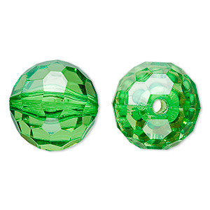 Bead, acrylic, green, 20mm faceted round. Sold per 100-gram pkg, approximately 20 beads.