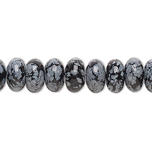 Bead, snowflake obsidian (natural), 10x6mm rondelle, B grade, Mohs hardness 5 to 5-1/2. Sold per 15-1/2&quot; to 16&quot; strand.