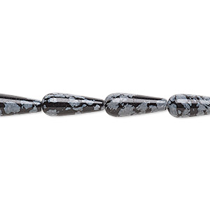 Bead, snowflake obsidian (natural), 16x6mm teardrop, B grade, Mohs hardness 5 to 5-1/2. Sold per 15-1/2&quot; to 16&quot; strand.