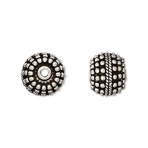 Bead, antiqued sterling silver, 12.5-13mm beaded round. Sold individually.