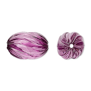 Bead, acrylic, purple, 20x13mm fluted oval. Sold per 100-gram pkg, approximately 50 beads.