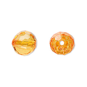 Bead, acrylic, orange, 12mm faceted round. Sold per 100-gram pkg, approximately 100 beads.