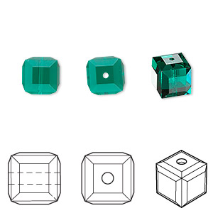 Bead, Crystal Passions&reg;, emerald, 8mm faceted cube (5601). Sold per pkg of 6.