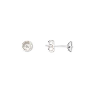Earstud, sterling silver, 5mm cup with peg, fits 5-7mm half-drilled ...