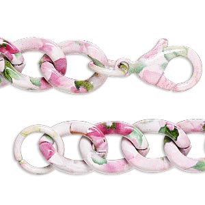 Chain, painted steel, multicolored, 12mm twisted curb with flower pattern, 7-1/2 inches with lobster claw clasp. Sold individually.