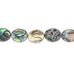 Bead, paua shell (assembled), 10x8mm flat oval, Mohs hardness 3-1/2. Sold per 15-1/2&quot; to 16&quot; strand.
