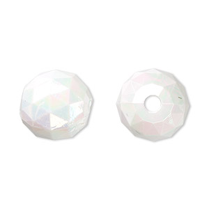 Bead, acrylic, white AB, 15mm faceted round. Sold per 100-gram pkg, approximately 50 beads.