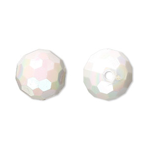Bead, acrylic, white AB, 20mm faceted round. Sold per 100-gram pkg, approximately 20 beads.