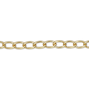 Chain, gold-plated brass, 4mm curb. Sold per 50-foot section. - Fire ...