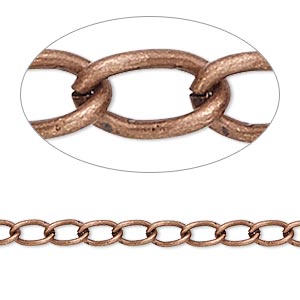 Chain, antique copper-plated brass, 4mm curb. Sold per pkg of 5 feet.