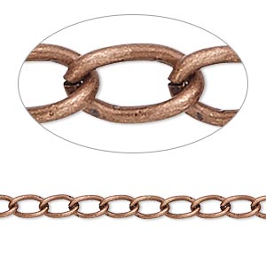 1970s Shiny Vintage Textured Copper Chain (Sold By The Foot) 9x13mm